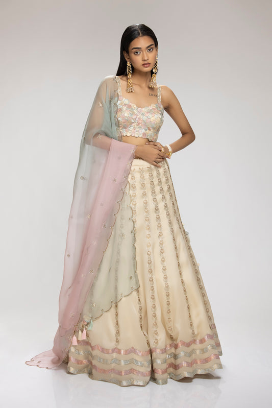 Zircon Lehenga Set Cream