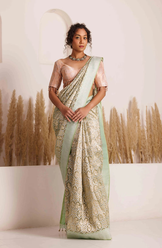 Mishika Saree Pistachio and Blush Pink